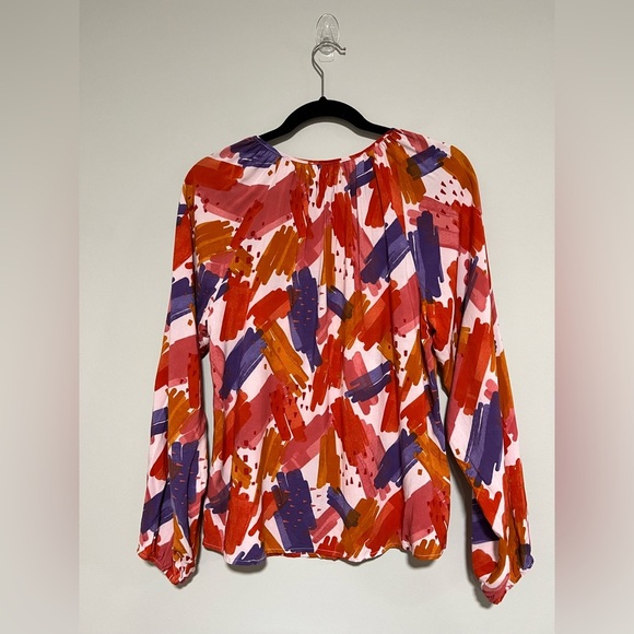 Emily Wonder Abstract Multicolor Long Sleeve Popover Top Size Medium - Picture 2 of 9